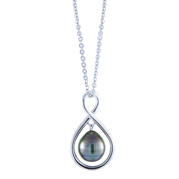 STERLING SILVER INFINITY TAHITIAN PEARL NECKLACE