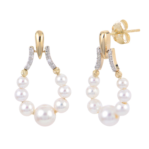 14K YELLOW GOLD FRESHWATER PEARL AND DIAMOND EARRINGS