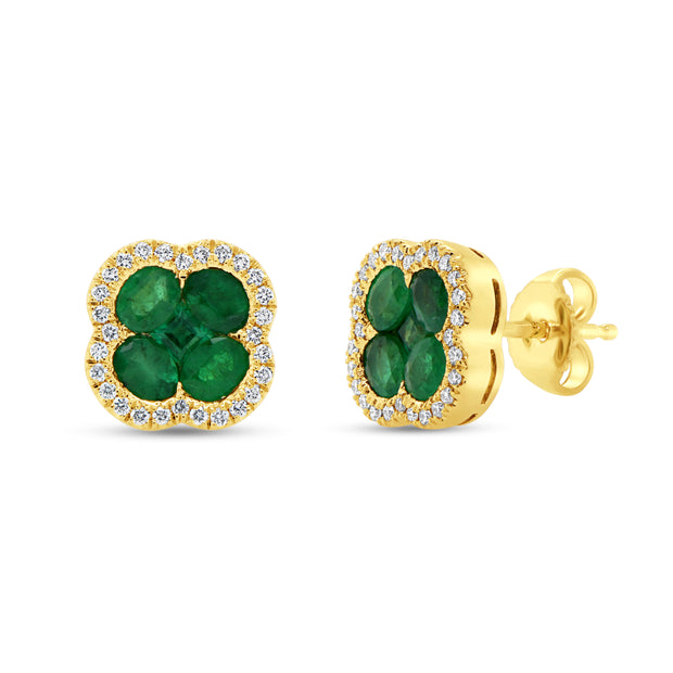 Uneek Precious Collection Floral Oval Shaped Emerald Stud Earrings