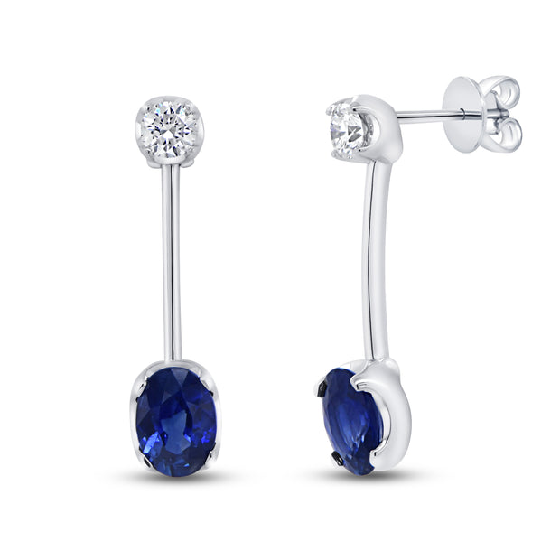 Uneek Precious Collection 1-Row Oval Shaped Blue Sapphire Drop Earrings