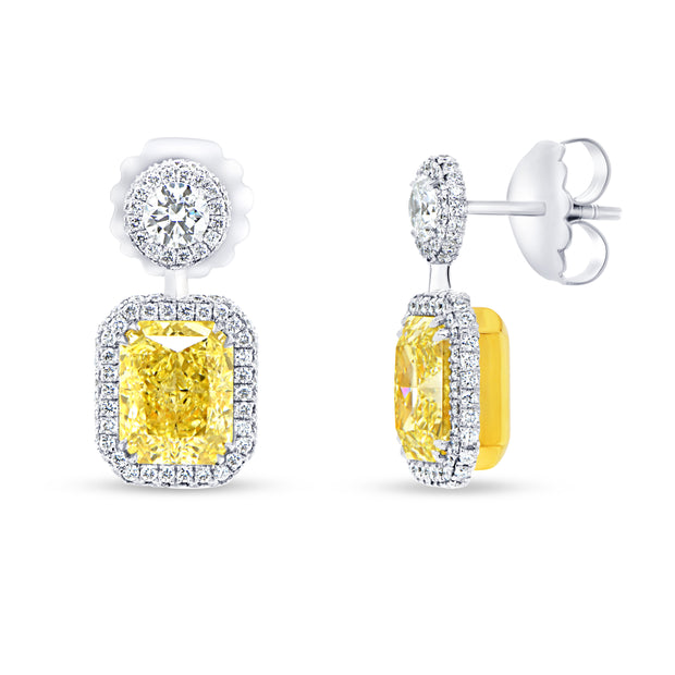 Uneek Natureal Collection Halo Radiant Fancy Light Yellow Diamond Drop Earrings
