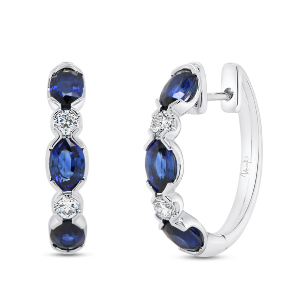 Uneek Precious Collection Oval Shaped Blue Sapphire Huggie Earrings