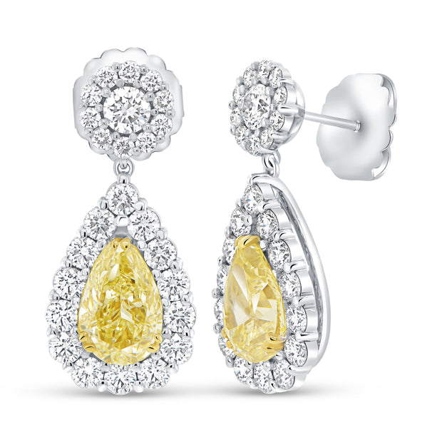 Uneek Natureal Collection Halo Pear Shaped Yellow Diamond Dangle Earrings