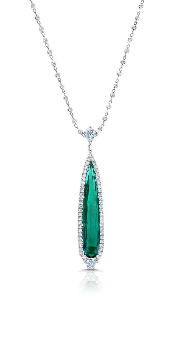 Uneek Precious Collection Halo Pear Shaped Indicolite Tourmaline Opera Necklace
