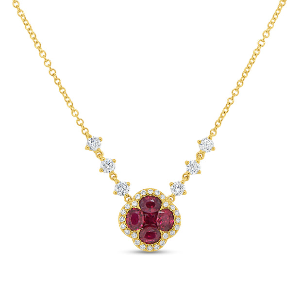 Uneek Precious Collection Floral Round Ruby Drop Necklace