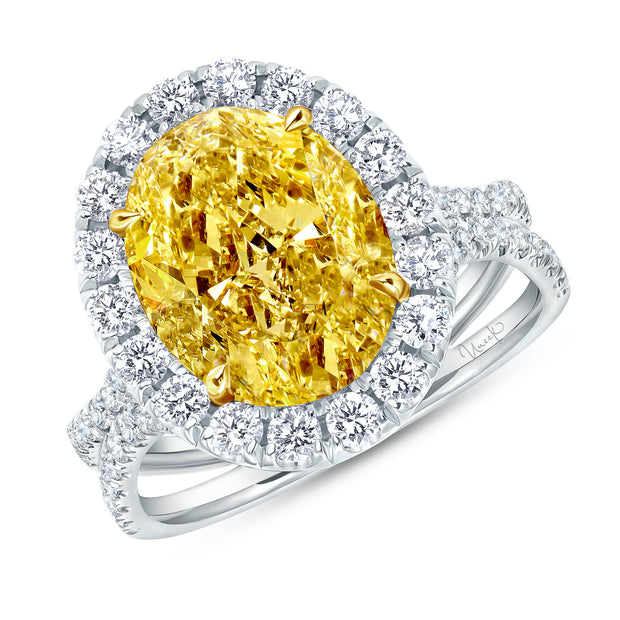 Uneek Natureal Collection Halo Oval Shaped Yellow Diamond Engagement Ring