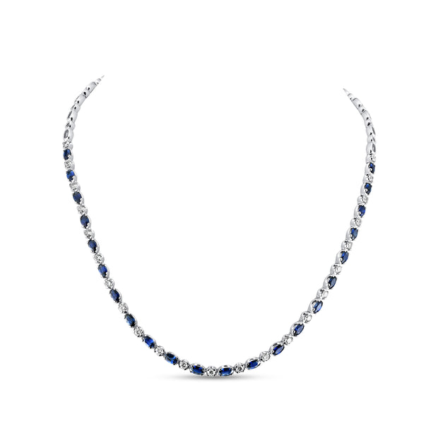 Uneek Precious Collection Strand Oval Shaped Blue Sapphire Tennis Necklace