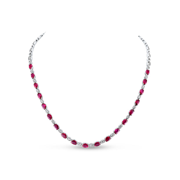 Uneek Precious Collection Strand Oval Shaped Ruby Tennis Necklace
