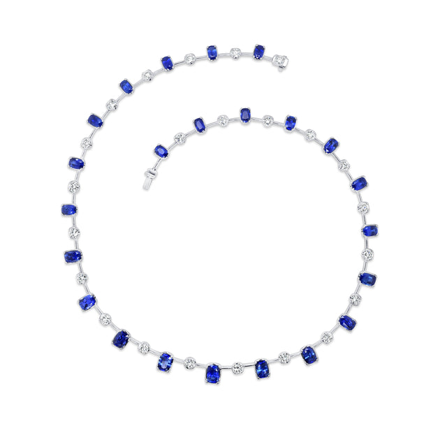 Uneek Precious Collection Cushion Cut Blue Sapphire Opera Necklace