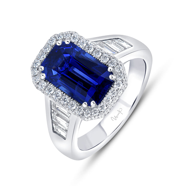 Uneek Signature Collection Tapered Radiant Blue Sapphire Anniversary Ring