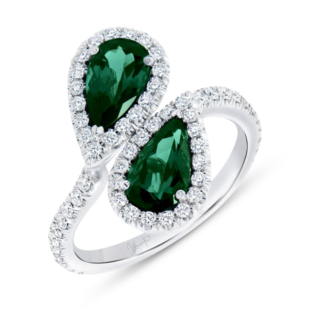 Uneek Precious Collection Bypass Pear Shaped Green Tourmaline Engagement Ring