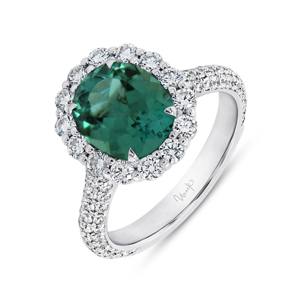 Uneek Precious Collection 3-Sided Oval Shaped Green Tourmaline Engagement Ring