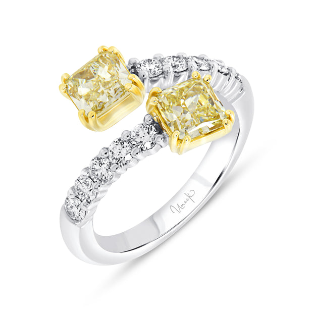 Uneek Natureal Collection Bypass Radiant Fancy Yellow Diamond Anniversary Ring