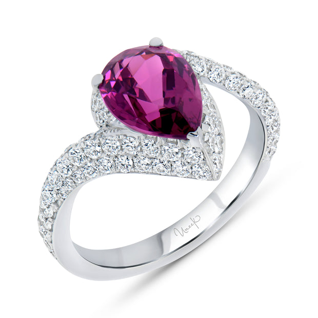 Uneek Precious Collection Bypass Pear Shaped Rhodolite Engagement Ring