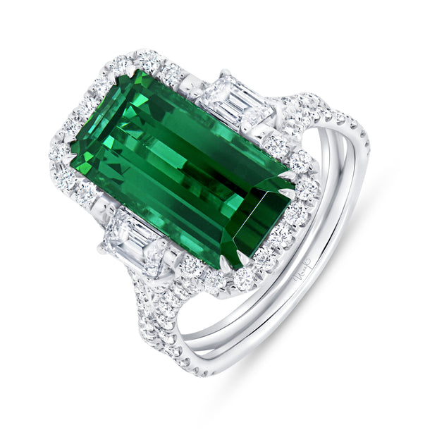 Uneek Precious Collection Halo Radiant Green Tourmaline Engagement Ring
