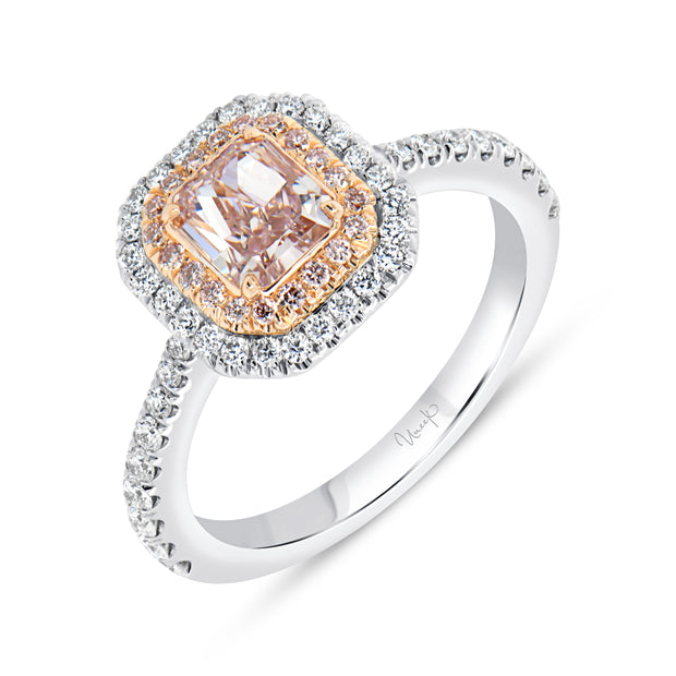 Uneek Natureal Collection Double-Halo Radiant Pink Diamond Engagement Ring