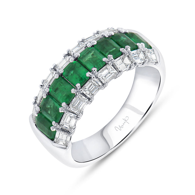 Uneek Precious Collection 3-Row Emerald Cut Green Diamond Anniversary Ring