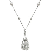 Sterling Silver Lace Freshwater Pearl Station and Pearl Drop Necklace