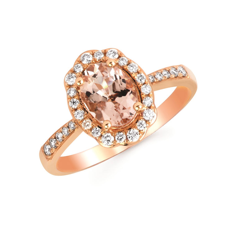 14k Rose Gold Morganite Diamond Halo Ring