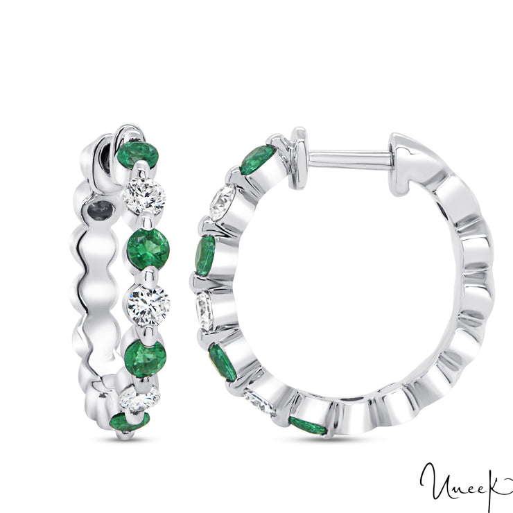 14k White Gold 0.29 Emerald Huggie Earrings