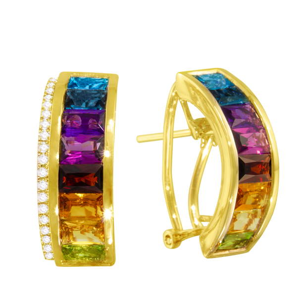 14k Yellow Gold 4.92 Multi-Color Gemstone Omega Back Earrings