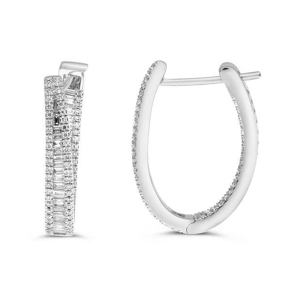14k White Gold 1.06ctw Medium Hoop Diamond Earrings