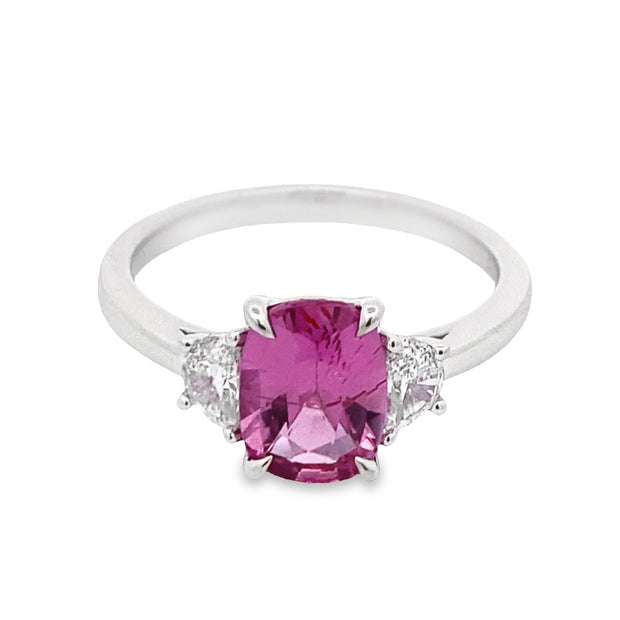 Platinum White Gold 1.72ctw Pink Sapphire 3 Stone Ring