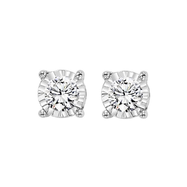 14k White Gold Stud 0.10ctw Round Diamond Stud Earrings