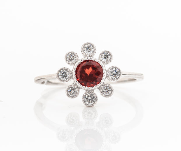 14k White Gold 0.50ctw Garnet Flower Ring
