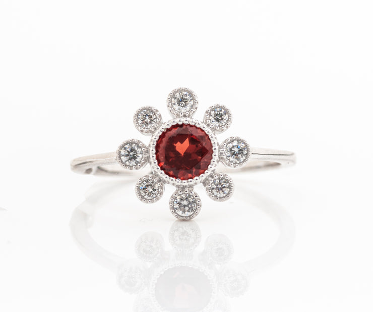 14k White Gold 0.50ctw Garnet Flower Ring