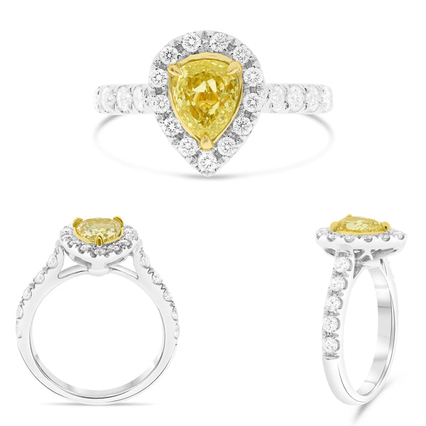 Roman and Jules 18k White Gold Halo 1.02ctw Pear Diamond Engagement Ring