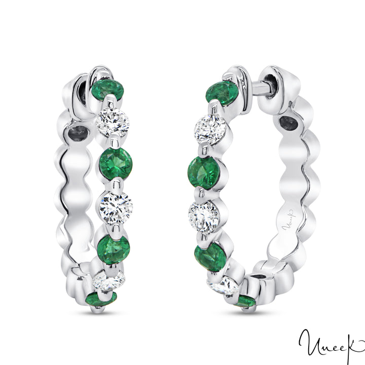 14k White Gold 0.29 Emerald Huggie Earrings