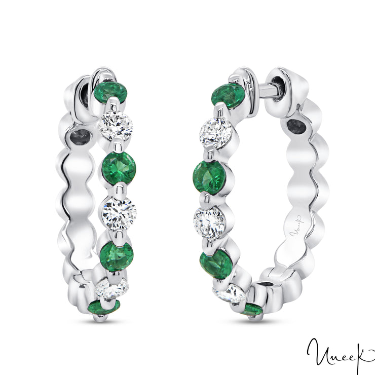 14k White Gold 0.29 Emerald Huggie Earrings