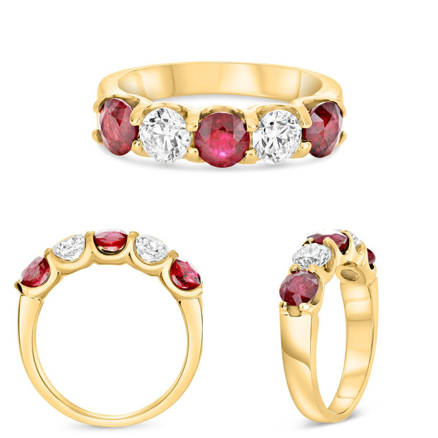 14k Yellow Gold 1.50ctw Ruby 5 Stone Ring
