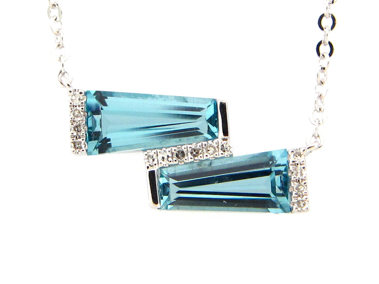 DILAMANI 14k White Gold 1.60ctw Blue Topaz Open Link Necklace