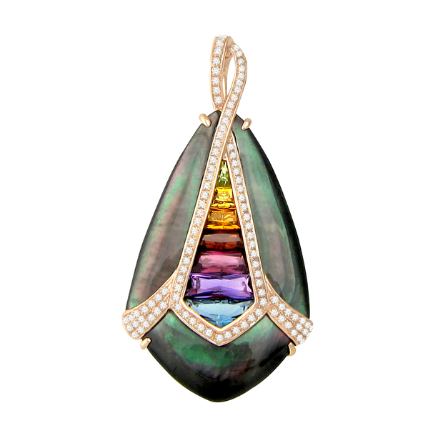 14k Rose Gold Black Mother Of Pearl Drop Pendant