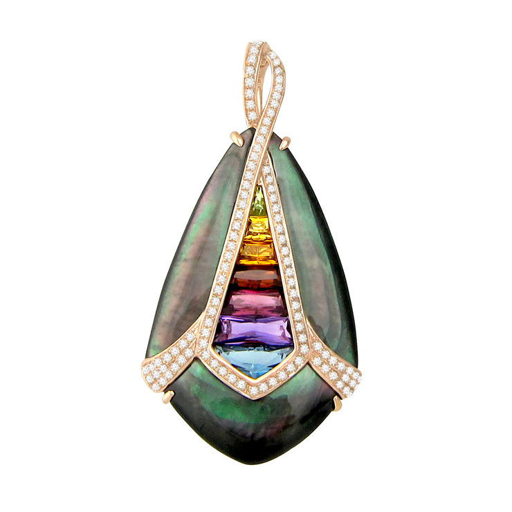 14k Rose Gold Black Mother Of Pearl Drop Pendant