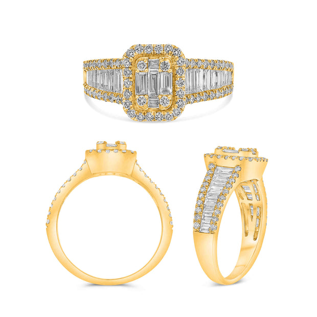 ROMAN AND JULES 14k Yellow Gold Composite Center 0.82ctw Baguette Diamond Engagement Ring