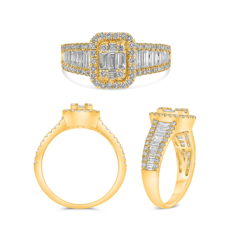 ROMAN AND JULES 14k Yellow Gold Composite Center 0.82ctw Baguette Diamond Engagement Ring