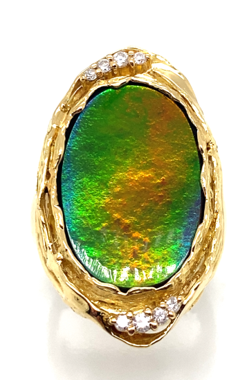 18k Yellow Gold Ammolite Free Form Ring