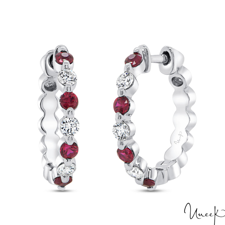 14k White Gold 0.30 Ruby Huggie Earrings