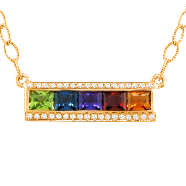 BELLARRI 14k Yellow Gold 1.79ctw Multi-Color Gemstone Fancy Link Necklace