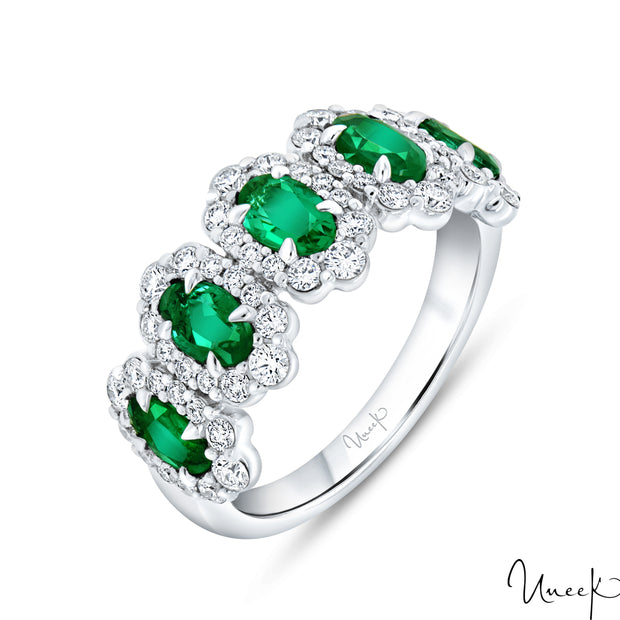 18k White Gold 1.22ctw Emerald 5 Stone Ring