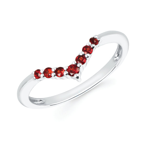14k White Gold Garnet Chevron Ring