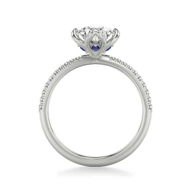ArtCarved Contemporary Floral Diamond Engagement Ring with Blue Sapphire Accented Floral Basket