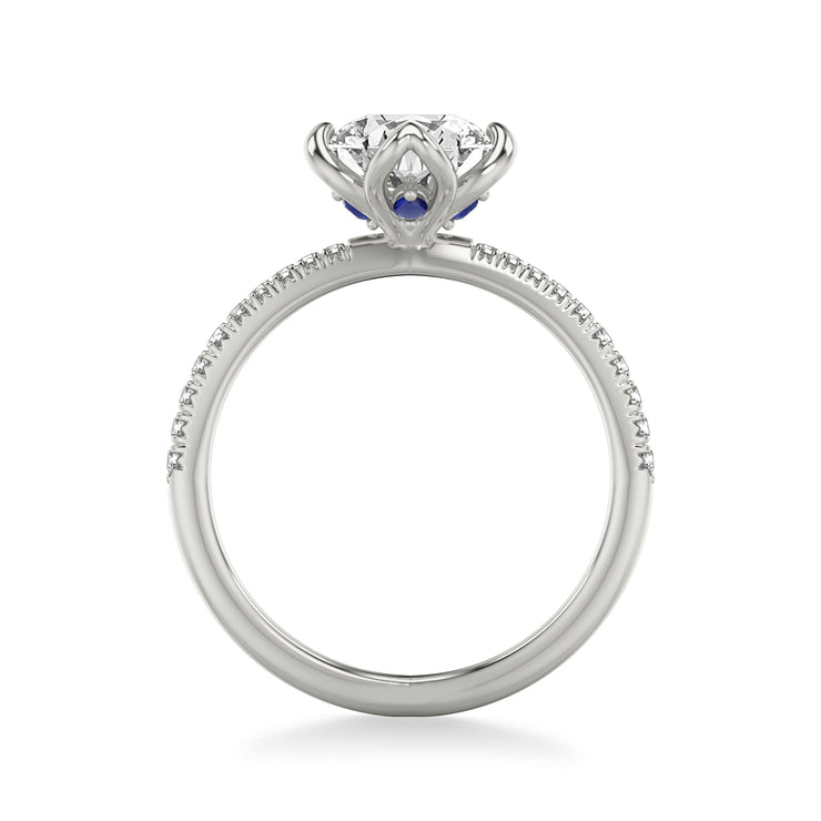 ArtCarved Contemporary Floral Diamond Engagement Ring with Blue Sapphire Accented Floral Basket