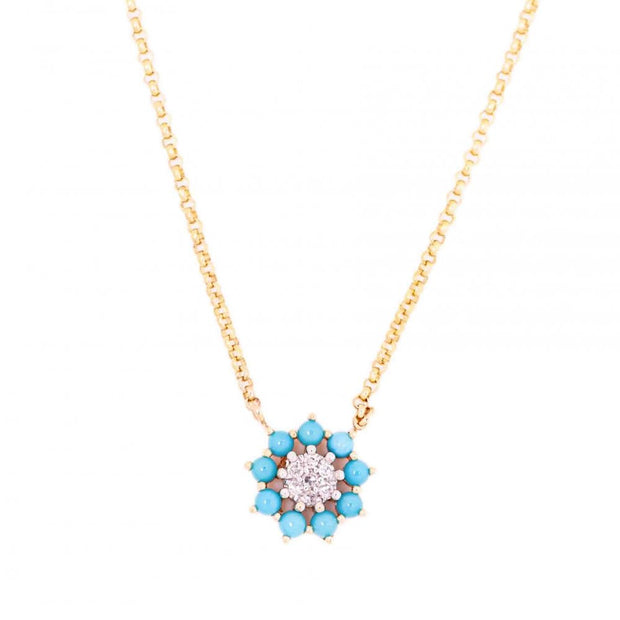 14k Yellow Gold 0.18ctw Turquoise Rolo Necklace
