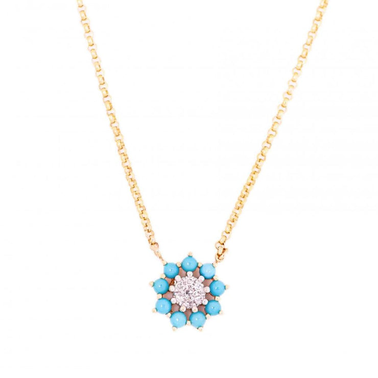 14k Yellow Gold 0.18ctw Turquoise Rolo Necklace