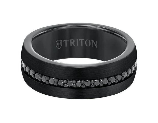Mens Black Tungsten Satin Sapphire Wedding Band