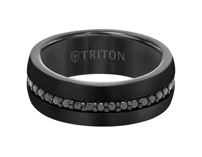 Mens Black Tungsten Satin Sapphire Wedding Band